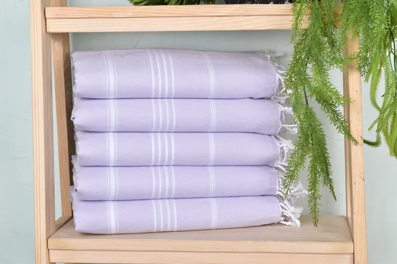 Striped Towel Light Lilac Organic Cotton, 40x71 Inches