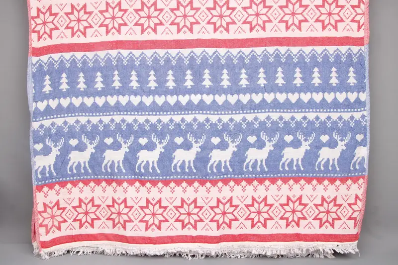 Deer Patterned Turkish Cotton Beach Towel, Organic, Beige, 40x79 Inches