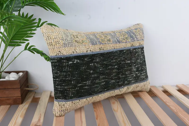 16x24 Blue Cushion, Art Deco Pillow, Throw Kilim Pillow, Pillow for Couch, Home Decor Pillow, Cushion Cover, Rustic Pillow, Kilim Rug Pillow Sham - 4