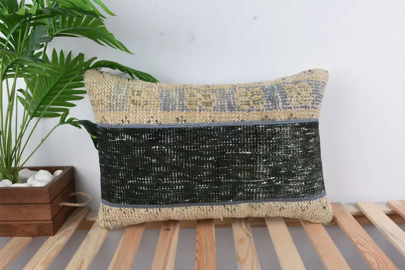 16x24 Blue Cushion, Art Deco Pillow, Throw Kilim Pillow, Pillow for Couch, Home Decor Pillow, Cushion Cover, Rustic Pillow, Kilim Rug Pillow Sham - 1