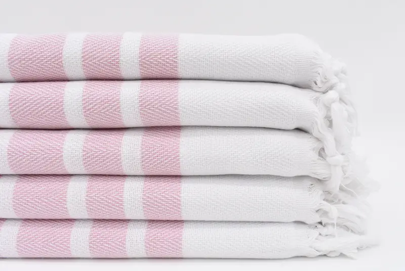 Turkish Bath Towel Embroidery Cotton Light Powder Pink Herringbone, 70x40 Inches