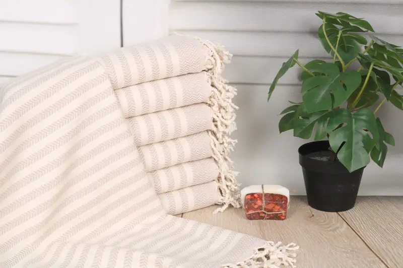 Chevron Turkish Cotton Towel Personalized Beach Bath, Beige, 40x71 Inches