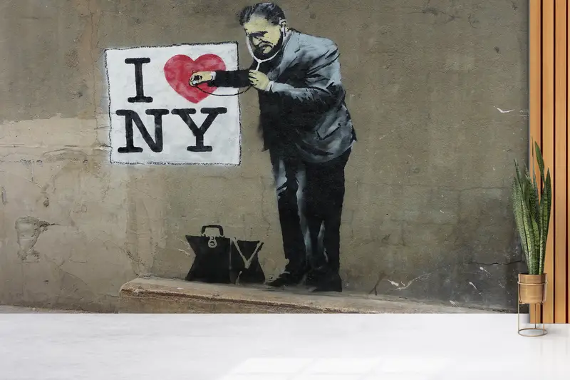 Banksy I Love NY, Bright Wall Paper, Banksy Street Wall Painting, Custom Wall Paper, 3d Wall Paper, Banksy Doctor Wall Paper, - 1