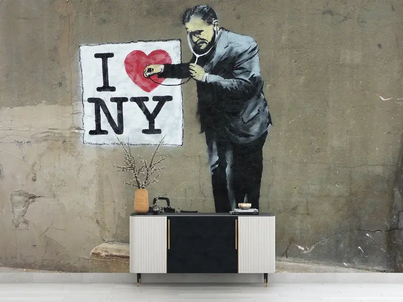 Banksy I Love NY, Bright Wall Paper, Banksy Street Wall Painting, Custom Wall Paper, 3d Wall Paper, Banksy Doctor Wall Paper, - 3