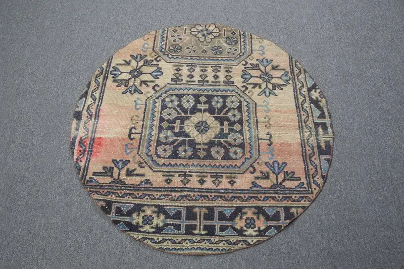 Mavi Ombré Halı, Yeşil Desenli 3,5x3,5 ft