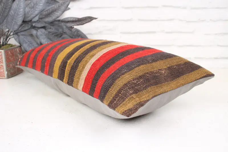 Pillow for Sofa, Ethnical Kilim Rug Pillow, Boho Pillow Sham Cover, Seat Pillow, Pillow Cover, 12x24 Red Cushion Case, Southwestern Pillow Case - 6