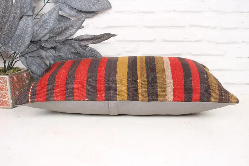Pillow for Sofa, Ethnical Kilim Rug Pillow, Boho Pillow Sham Cover, Seat Pillow, Pillow Cover, 12x24 Red Cushion Case, Southwestern Pillow Case - 5