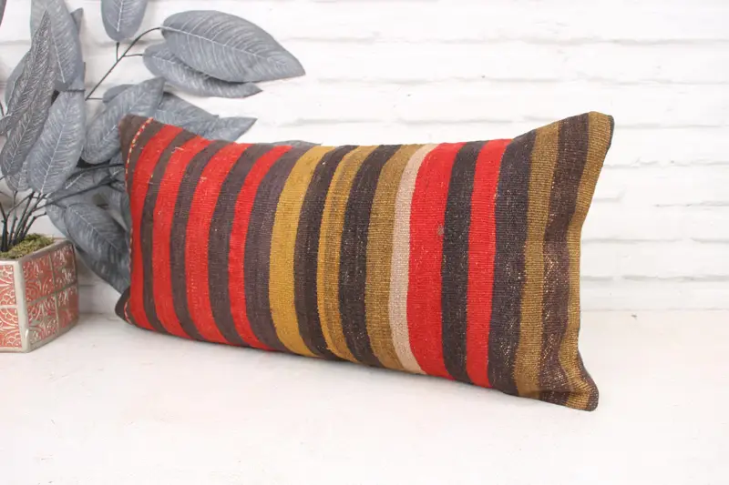 Pillow for Sofa, Ethnical Kilim Rug Pillow, Boho Pillow Sham Cover, Seat Pillow, Pillow Cover, 12x24 Red Cushion Case, Southwestern Pillow Case - 4