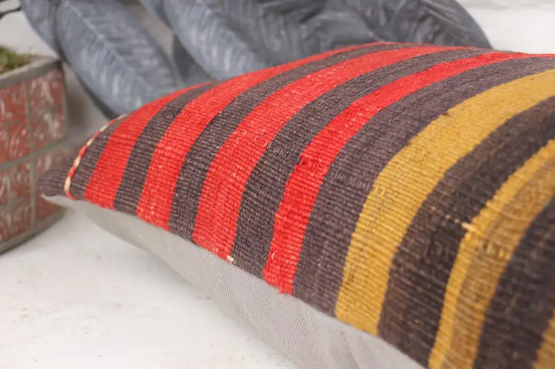Pillow for Sofa, Ethnical Kilim Rug Pillow, Boho Pillow Sham Cover, Seat Pillow, Pillow Cover, 12x24 Red Cushion Case, Southwestern Pillow Case - 7
