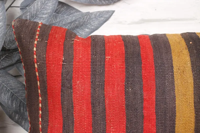 Pillow for Sofa, Ethnical Kilim Rug Pillow, Boho Pillow Sham Cover, Seat Pillow, Pillow Cover, 12x24 Red Cushion Case, Southwestern Pillow Case - 2