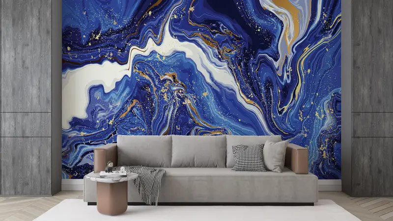 Modern Wall Painting, Navy Blue Marble Wall Art, 3d Wall Paper, Modern Wall Paper, Custom Wall Paper, Marble Wall Poster, - 3