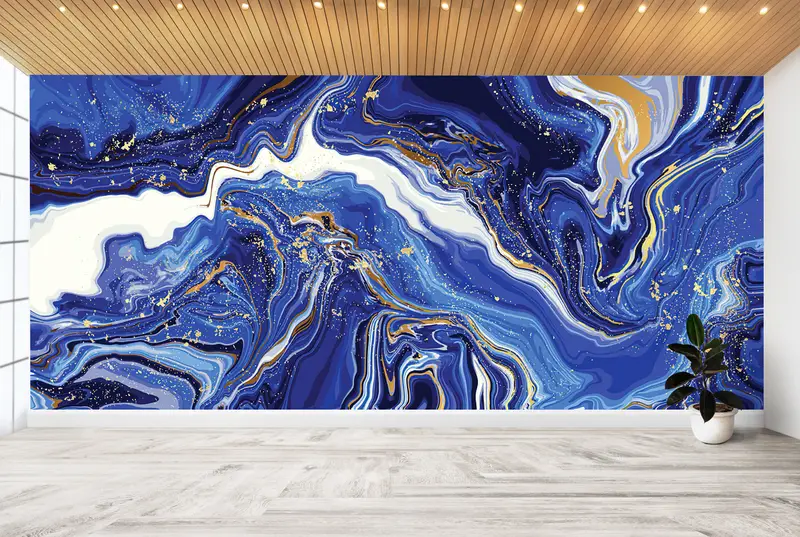 Modern Wall Painting, Navy Blue Marble Wall Art, 3d Wall Paper, Modern Wall Paper, Custom Wall Paper, Marble Wall Poster, - 2