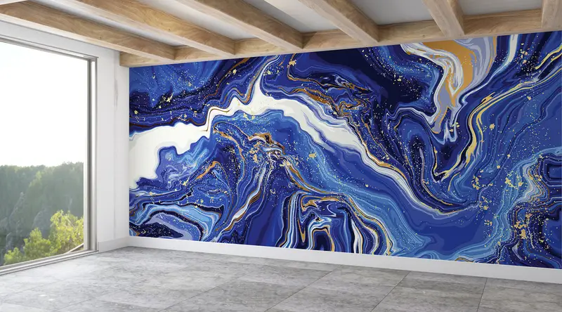 Modern Wall Painting, Navy Blue Marble Wall Art, 3d Wall Paper, Modern Wall Paper, Custom Wall Paper, Marble Wall Poster, - 6