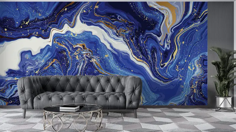 Modern Wall Painting, Navy Blue Marble Wall Art, 3d Wall Paper, Modern Wall Paper, Custom Wall Paper, Marble Wall Poster, - 7