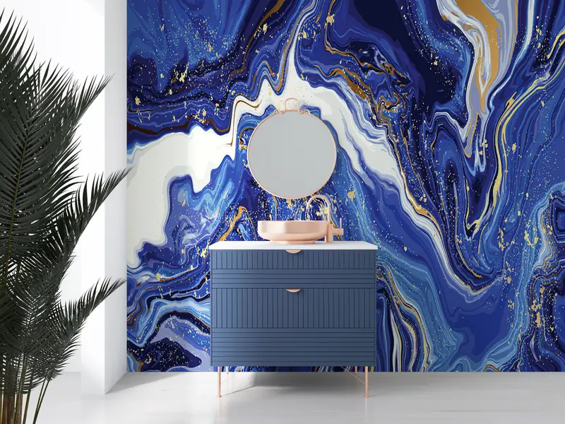 Modern Wall Painting, Navy Blue Marble Wall Art, 3d Wall Paper, Modern Wall Paper, Custom Wall Paper, Marble Wall Poster, - 4