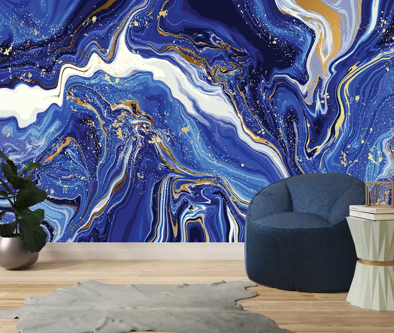 Modern Wall Painting, Navy Blue Marble Wall Art, 3d Wall Paper, Modern Wall Paper, Custom Wall Paper, Marble Wall Poster, - 5