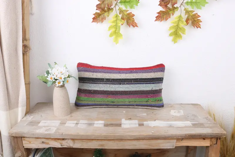 Vintage Pillow, Nautical Throw Pillow, Cushion Case, Hippie Throw Cushion, 8x16 Green Pillow Case, Pillow for Sofa, Interior Designer Pillow - 1