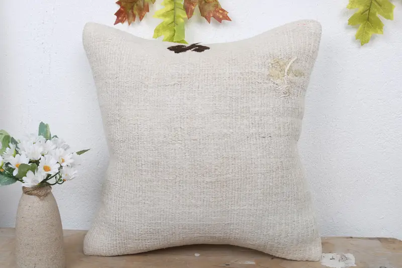 Turkish Corner Cushion Case, Toss Cushion Case, Boho Pillow, Boho Pillow Sham Cover, Kilim Pillow, Pillow Case, 16x16 White Pillow Sham - 2