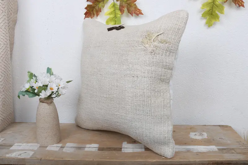 Turkish Corner Cushion Case, Toss Cushion Case, Boho Pillow, Boho Pillow Sham Cover, Kilim Pillow, Pillow Case, 16x16 White Pillow Sham - 4
