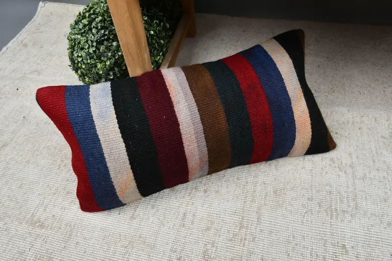 Kilim Pillow Cover, Seat Cushion Case, 12x24 Red Cushion, Pillow for Sofa, Car Pillow, Cushion, Vintage Kilim Pillow, Ethnic Pillow Case - 7