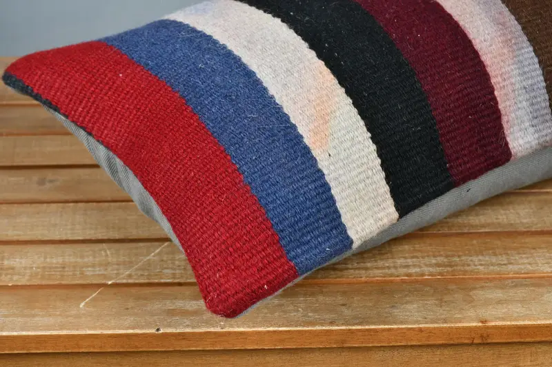 Kilim Pillow Cover, Seat Cushion Case, 12x24 Red Cushion, Pillow for Sofa, Car Pillow, Cushion, Vintage Kilim Pillow, Ethnic Pillow Case - 4