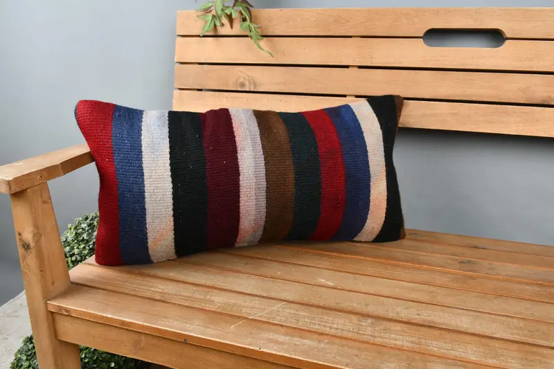 Kilim Pillow Cover, Seat Cushion Case, 12x24 Red Cushion, Pillow for Sofa, Car Pillow, Cushion, Vintage Kilim Pillow, Ethnic Pillow Case - 1