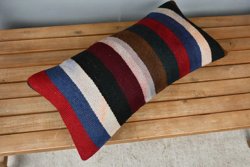 Kilim Pillow Cover, Seat Cushion Case, 12x24 Red Cushion, Pillow for Sofa, Car Pillow, Cushion, Vintage Kilim Pillow, Ethnic Pillow Case - 2
