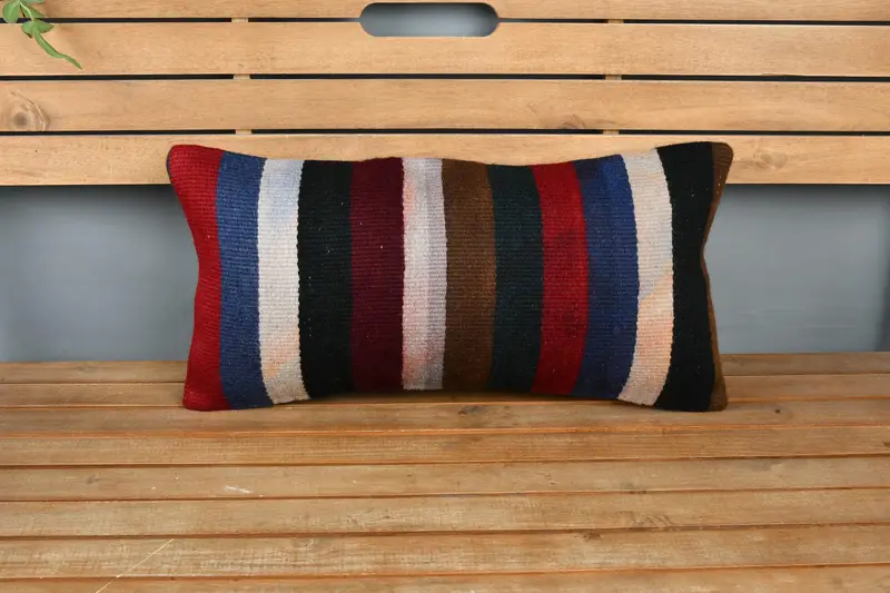 Kilim Pillow Cover, Seat Cushion Case, 12x24 Red Cushion, Pillow for Sofa, Car Pillow, Cushion, Vintage Kilim Pillow, Ethnic Pillow Case - 6