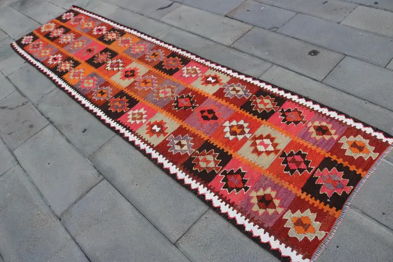 2.7x10.1 ft Rug, Turkish Vintage Rug, Red Wool Rug - 1