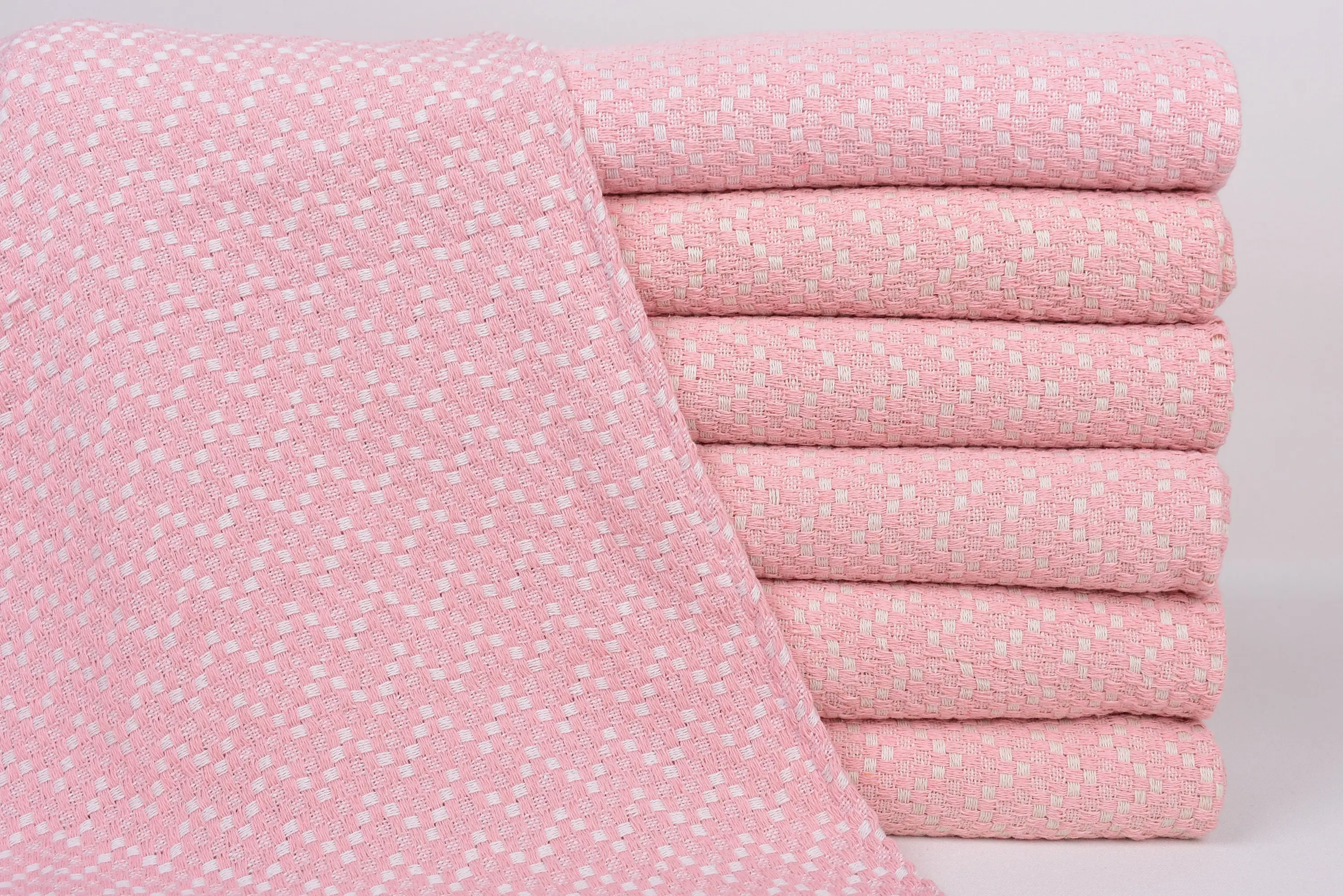Personalized Turkish Pink Herringbone Tea Towel, 32x20 Inches - 1