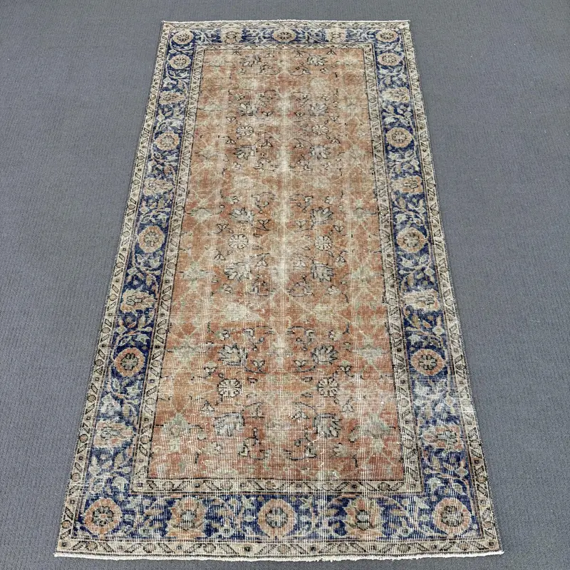 Canlı Turuncu & Mavi Halı, 108x204 cm Oryantal Tasarım