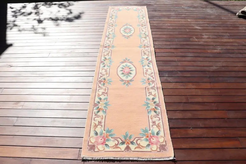 Vintage 2.2x9.6 ft Rug, Runner Turkish Rug, Brown Pink Southwestern Rug - 1
