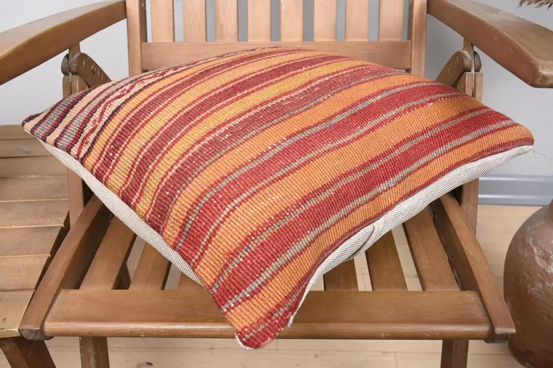 Boho Pillow, Farmhouse Pillow Case, 18x18 Red Pillow Case, Car Cushion, Pillow for Sofa, Cushion, Lounge Throw Cushion Cover, Handmade Kilim Cushion - 4