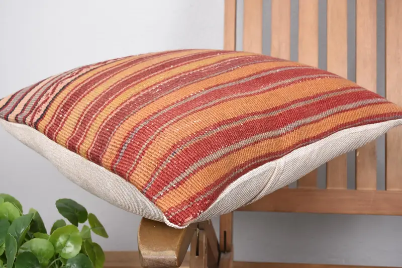 Boho Pillow, Farmhouse Pillow Case, 18x18 Red Pillow Case, Car Cushion, Pillow for Sofa, Cushion, Lounge Throw Cushion Cover, Handmade Kilim Cushion - 6