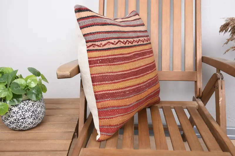 Boho Pillow, Farmhouse Pillow Case, 18x18 Red Pillow Case, Car Cushion, Pillow for Sofa, Cushion, Lounge Throw Cushion Cover, Handmade Kilim Cushion - 2