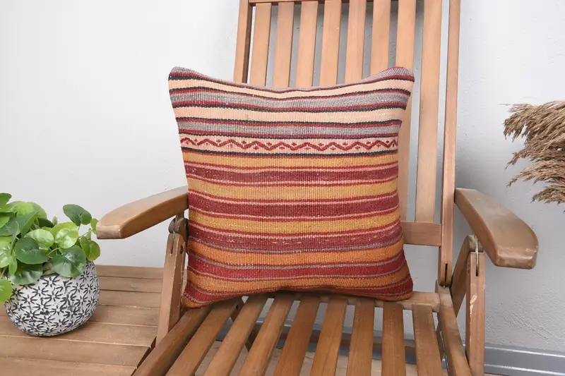 Boho Pillow, Farmhouse Pillow Case, 18x18 Red Pillow Case, Car Cushion, Pillow for Sofa, Cushion, Lounge Throw Cushion Cover, Handmade Kilim Cushion - 1