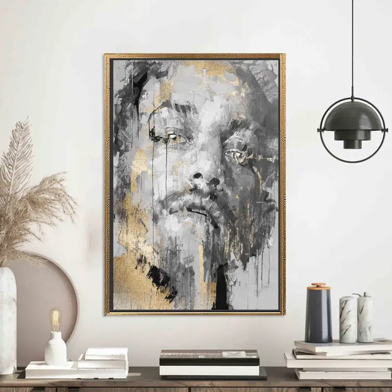 Impresión de lienzo de retrato de hombre abstracto dorado - Arte de pared elegante