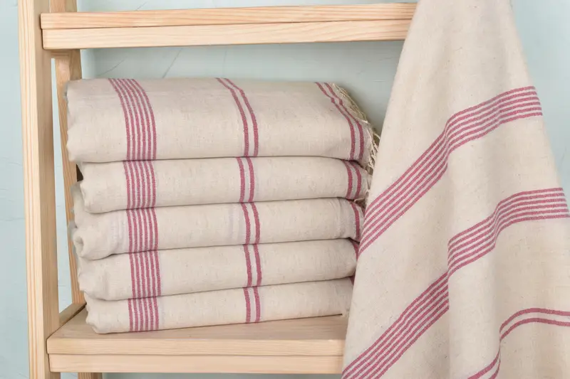 Fuchsia Cotton Towel Striped, Beige, 36x79 Inches