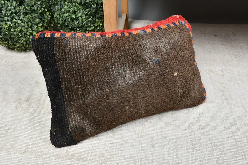 Ottoman Cushion Cover, Comfy Throw Pillow Case, Pillow for Couch, Pillow, Interior Designer Pillow, 12x20 Brown Pillow Case, Kilim Cushion Sham - 7