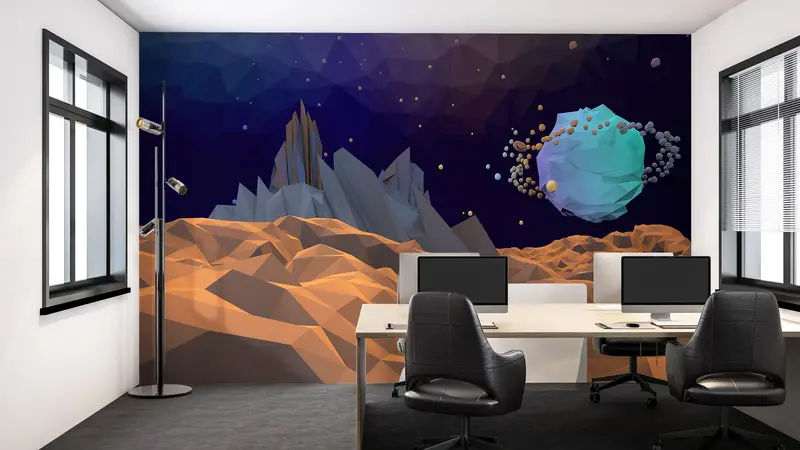 Paper Wall Art ,Modern Wall Paper,Bright Wall Paper,Planet Wall Print,Mountain Wall Print,Low Poly Wall Print,Moon Wall Print, - 1