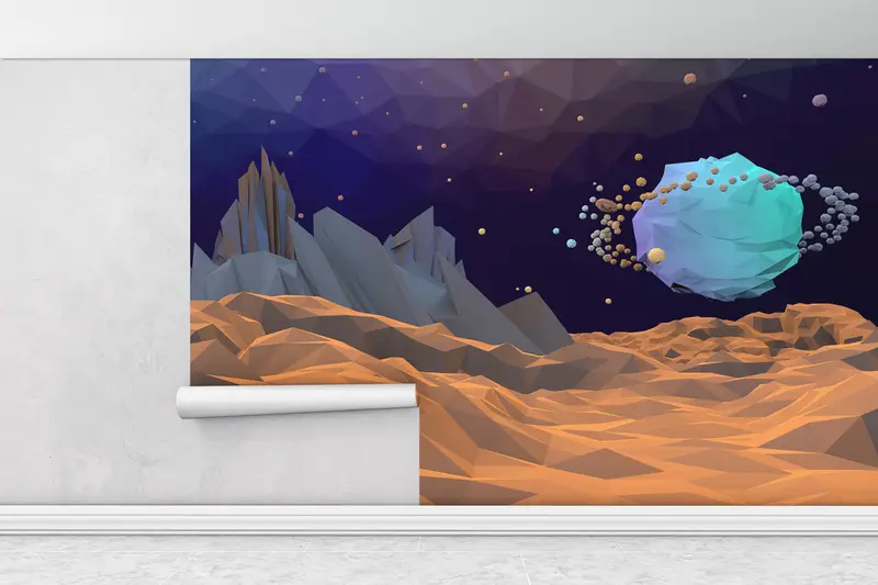 Paper Wall Art ,Modern Wall Paper,Bright Wall Paper,Planet Wall Print,Mountain Wall Print,Low Poly Wall Print,Moon Wall Print, - 6