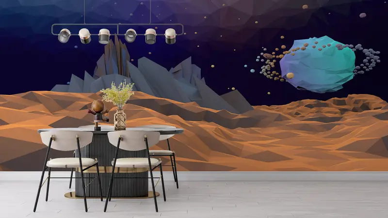 Paper Wall Art ,Modern Wall Paper,Bright Wall Paper,Planet Wall Print,Mountain Wall Print,Low Poly Wall Print,Moon Wall Print, - 4