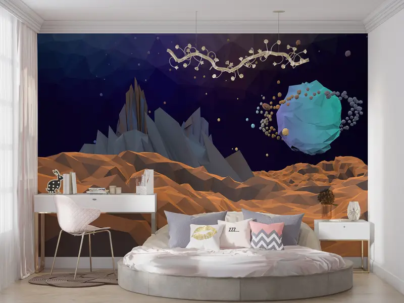 Paper Wall Art ,Modern Wall Paper,Bright Wall Paper,Planet Wall Print,Mountain Wall Print,Low Poly Wall Print,Moon Wall Print, - 2