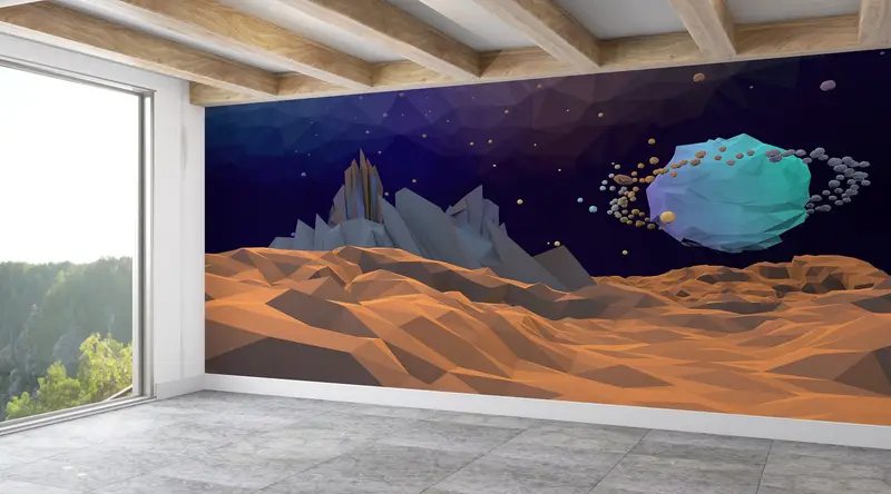 Paper Wall Art ,Modern Wall Paper,Bright Wall Paper,Planet Wall Print,Mountain Wall Print,Low Poly Wall Print,Moon Wall Print, - 3