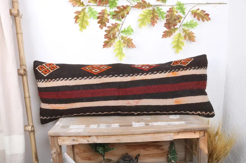 Handmade Kilim Cushion, Pillow Sham, Turkish Pillow, Vintage Kilim Pillow Pillow Sham, Interior Designer Pillow, 16x43 Red Pillow Case - 1