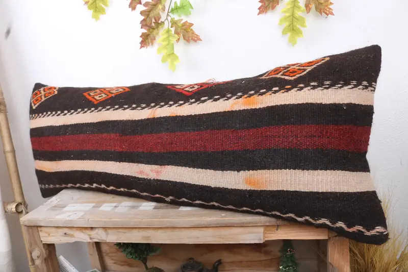 Handmade Kilim Cushion, Pillow Sham, Turkish Pillow, Vintage Kilim Pillow Pillow Sham, Interior Designer Pillow, 16x43 Red Pillow Case - 4