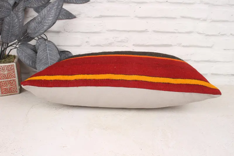 Decorative Throw Cushion Cover, Pillow Sham, 12x20 Red Pillow Case, Vintage Pillow Case, Vintage Kilim Throw Pillow, Boho Pillow, Home Decor Pillow - 5