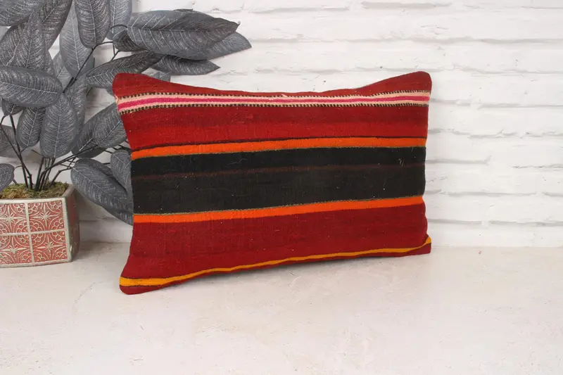 Decorative Throw Cushion Cover, Pillow Sham, 12x20 Red Pillow Case, Vintage Pillow Case, Vintage Kilim Throw Pillow, Boho Pillow, Home Decor Pillow - 3