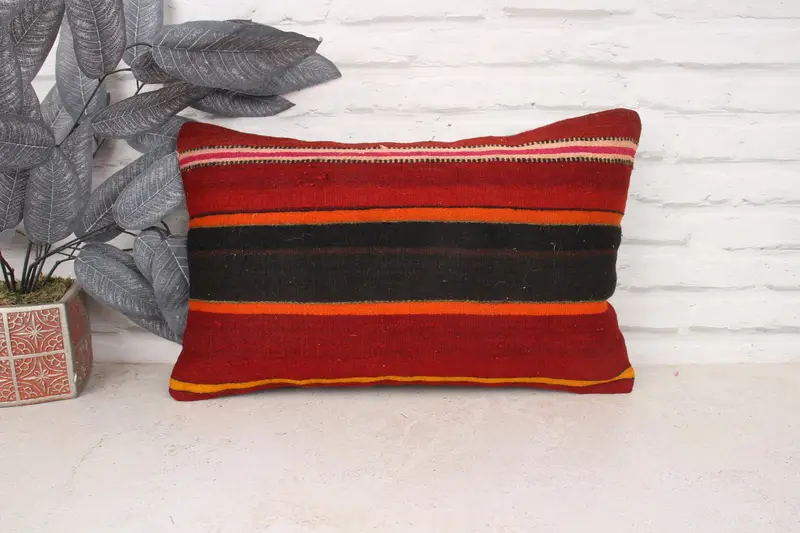 Decorative Throw Cushion Cover, Pillow Sham, 12x20 Red Pillow Case, Vintage Pillow Case, Vintage Kilim Throw Pillow, Boho Pillow, Home Decor Pillow - 1