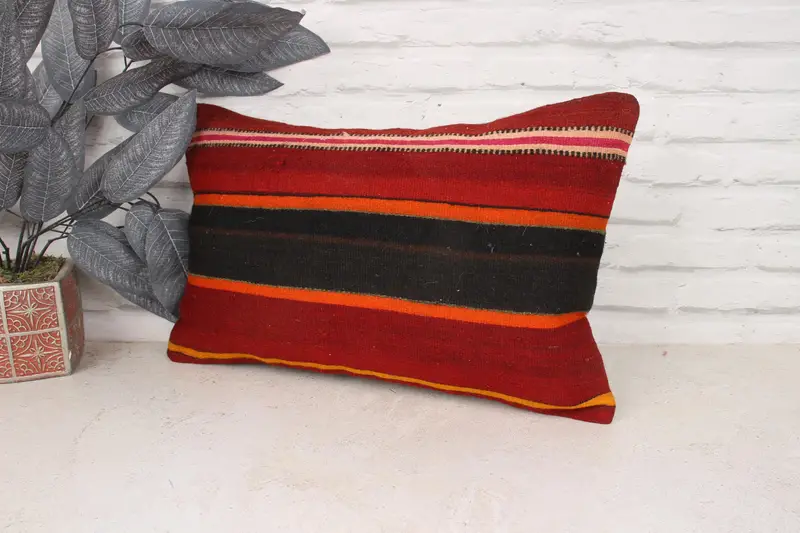 Decorative Throw Cushion Cover, Pillow Sham, 12x20 Red Pillow Case, Vintage Pillow Case, Vintage Kilim Throw Pillow, Boho Pillow, Home Decor Pillow - 4